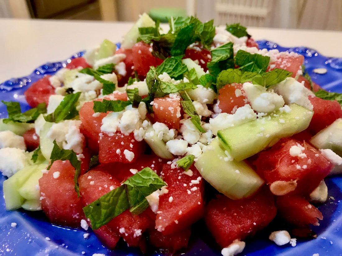 Cucumber, Watermelon, Feta &  Mint Salad - Lime Syrup